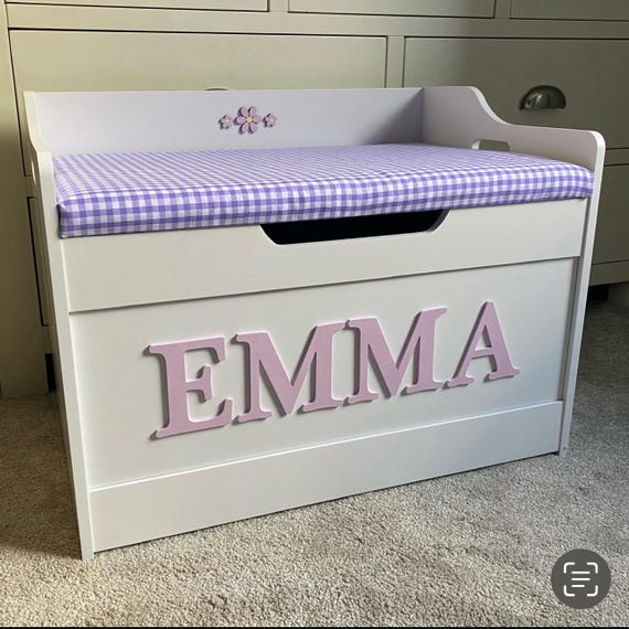 Personalised Toy Box with Cushion Seat: Soft Close, Custom Name