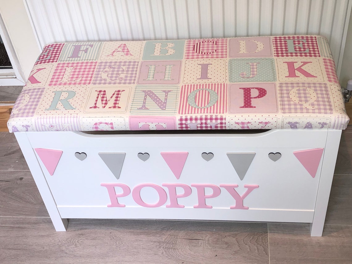 Personalised wooden toy box cushion top name toy box kids | Etsy
