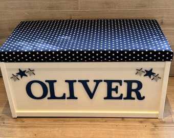 Personalised Toy Box: Custom Name, Cushion Seat, Storage Chest