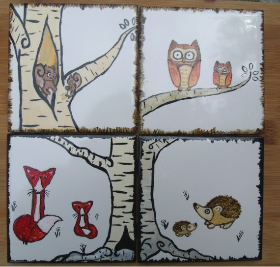 Handpainted Woodland Animal Tiles 4x4 Inch Ceramic Tiles Etsy