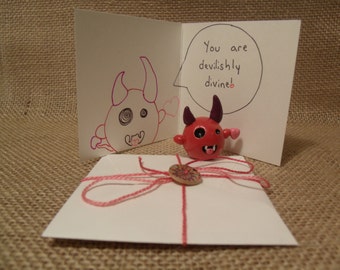 Love Devil - Valentine Devil Clay Sculpture with Matching Hand Written Card