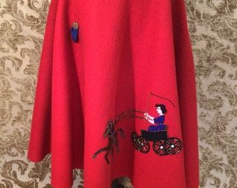 Red Felt Poodle Style Skirt with large Appliqué