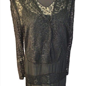 RARE Vintage 1930s Black Lace Silk Rayon, Ladies Evening Dress