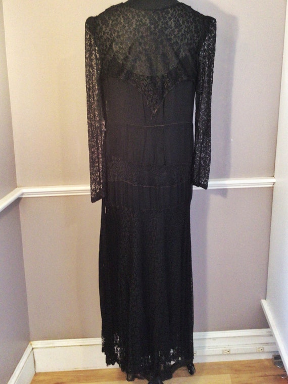 RARE Vintage 1930s Black Lace Silk Rayon, Ladies … - image 4