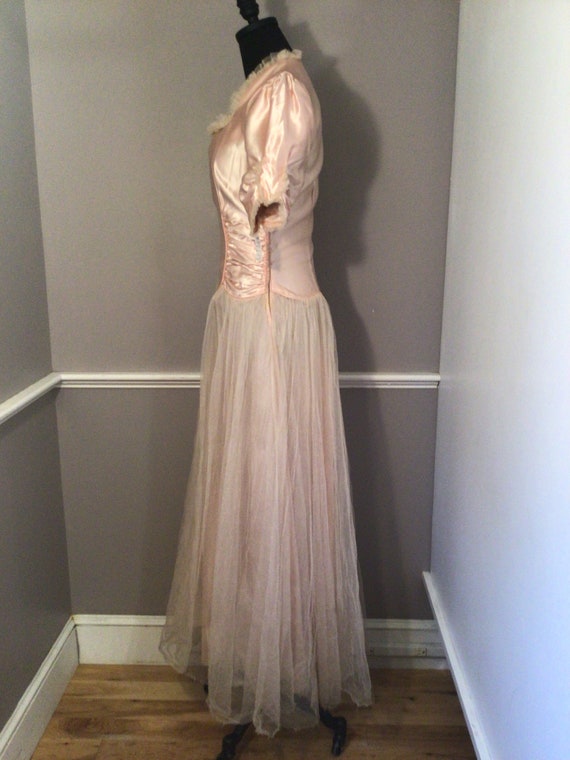 Vintage 1940s early 50s Rose Pink Satin Dress Gow… - image 8