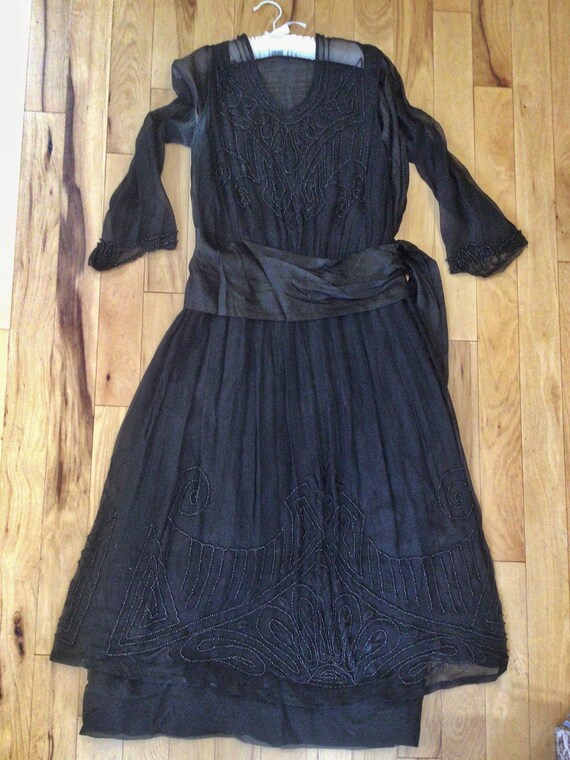 Authentic Vintage Edwardian 1910s Black Beaded Ch… - image 1