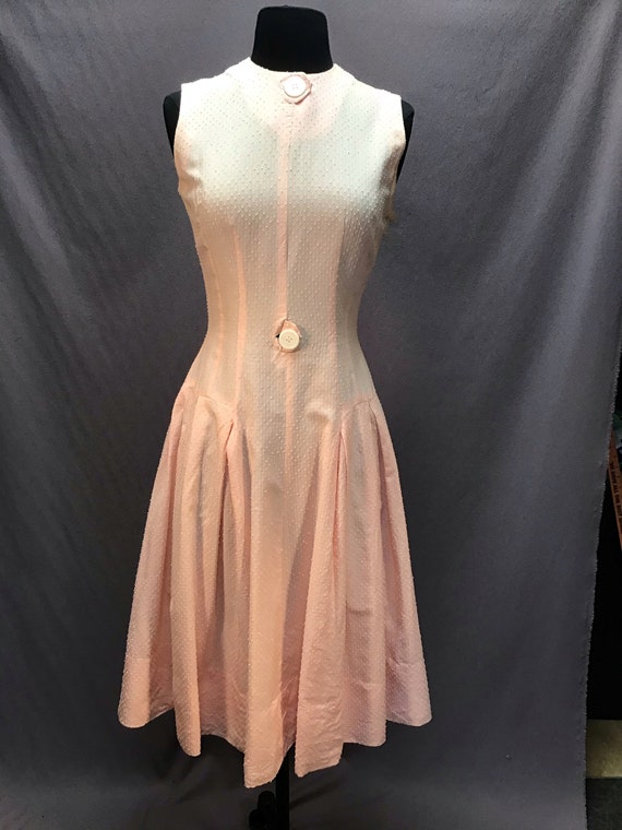 True Vintage 1950s Coral Pink with Swiss dot Dress