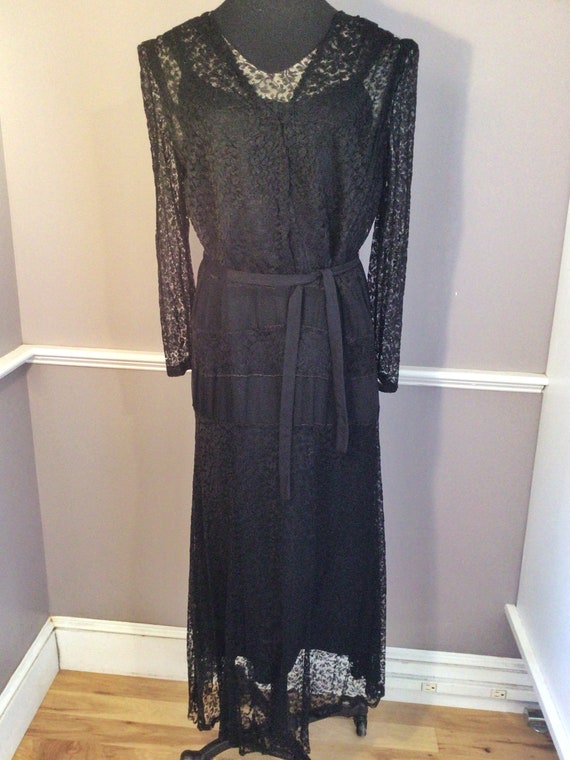RARE Vintage 1930s Black Lace Silk Rayon, Ladies … - image 7