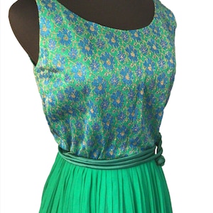 Authentic vintage 1960s Jerrell Jr. green chiffon with brocade bodice Dress.