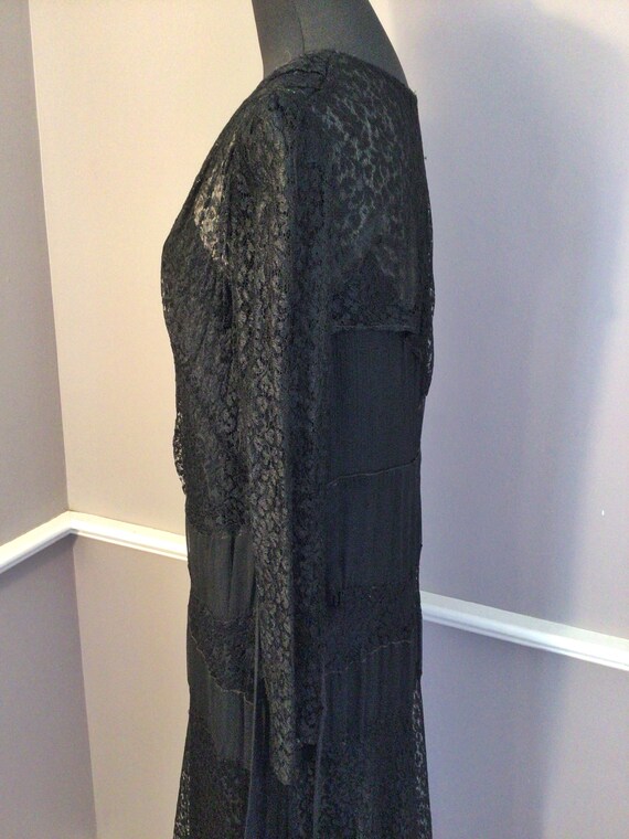 RARE Vintage 1930s Black Lace Silk Rayon, Ladies … - image 6