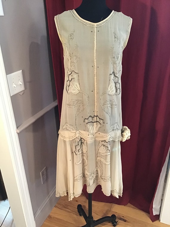 Authentic Sequin and Beaded Chiffon 1920s Flapper