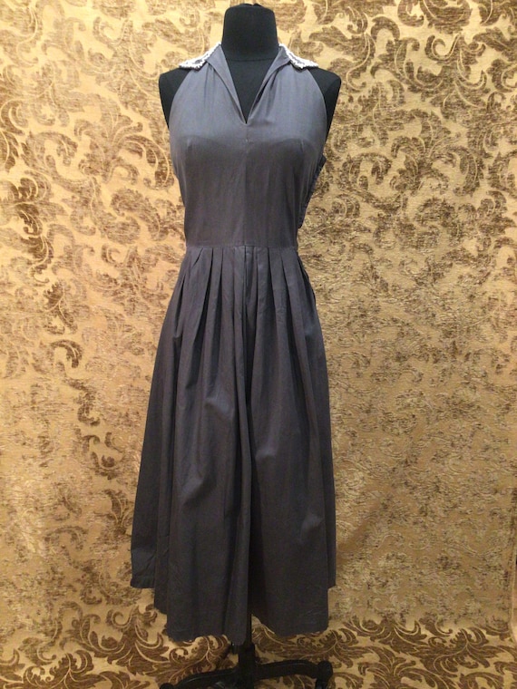 Vintage late1940s Slate/grey cotton Beaded Halter