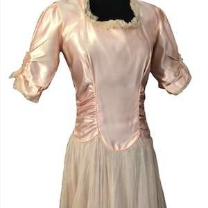 Vintage 1940s early 50s Rose Pink Satin Dress Gown with Tulle Skirt