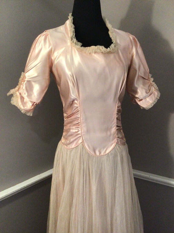 Vintage 1940s early 50s Rose Pink Satin Dress Gow… - image 1