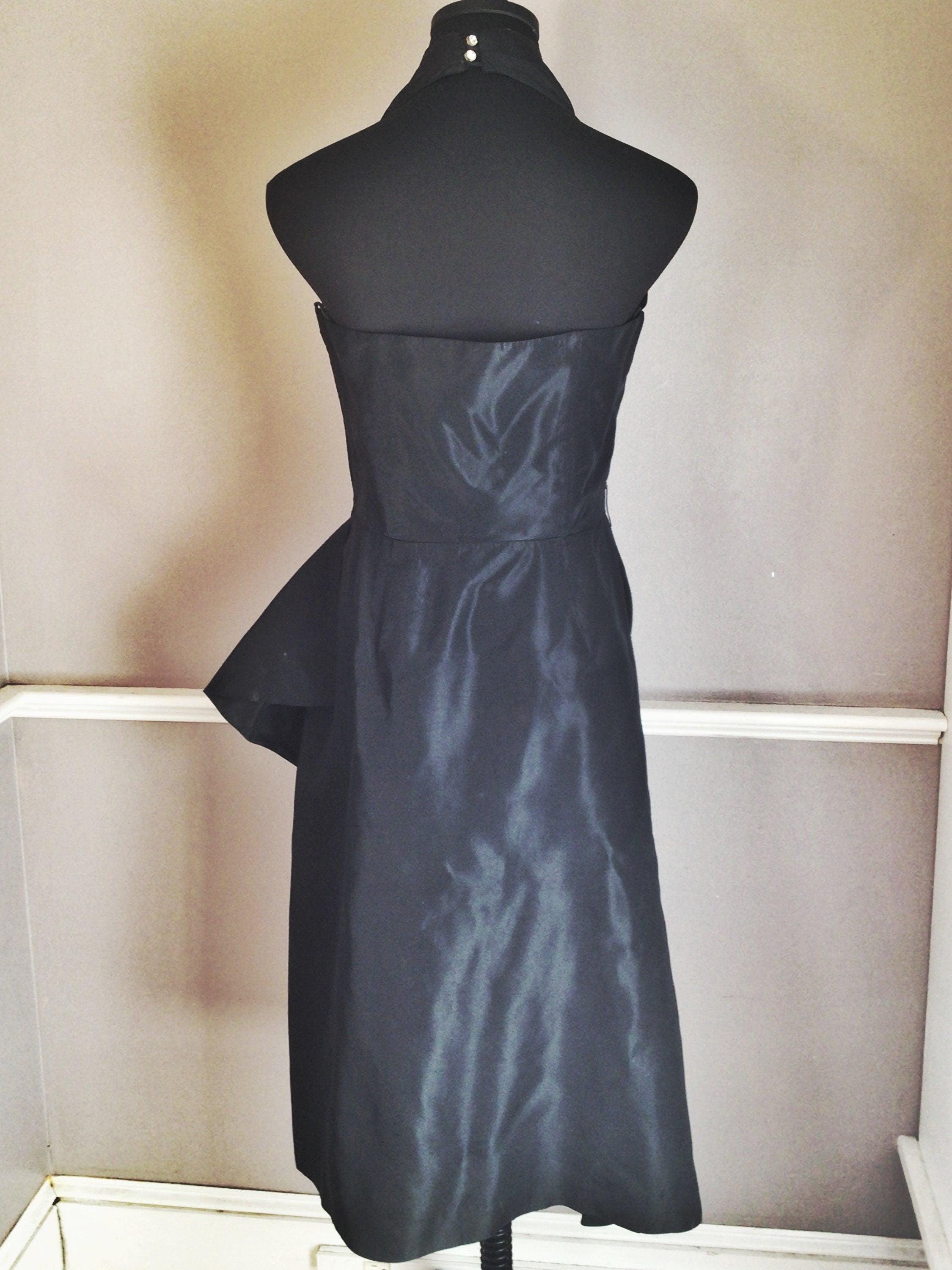 Vintage 1950s Black Calico Halter Dress | M/L