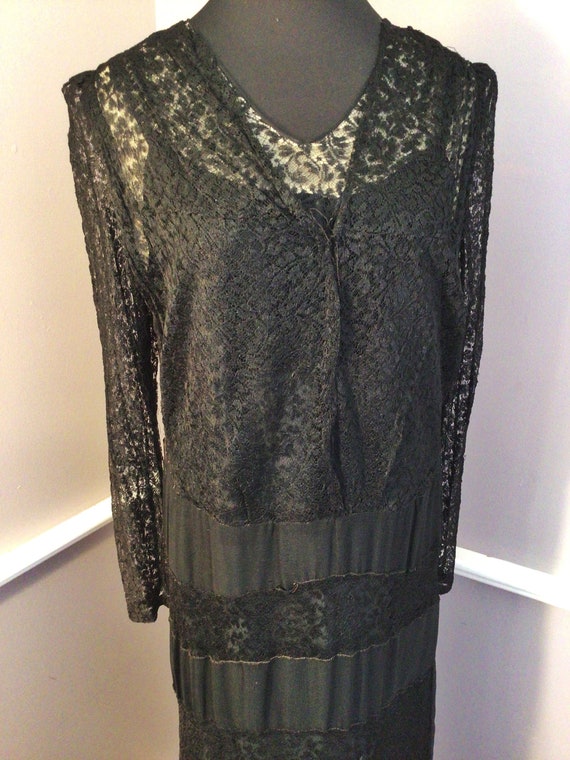 RARE Vintage 1930s Black Lace Silk Rayon, Ladies … - image 1