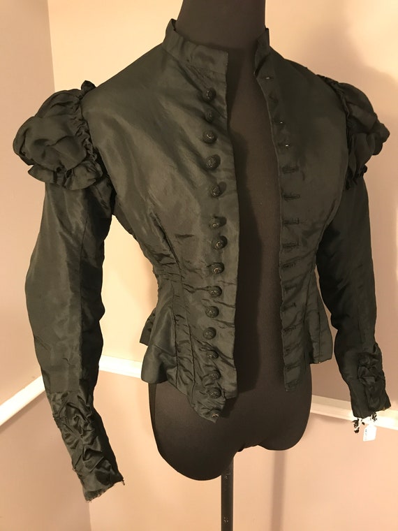 Authentic Vintage 1889 Black Silk Puffed Sleeve B… - image 7