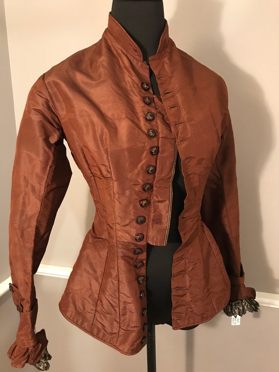 Authentic Vintage Victorian 1869 1870s Brown Silk… - image 2