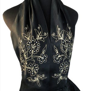 Authentic Vintage 1948 ~ 1950s Black Satin with Gold Embroidery Halter Dress