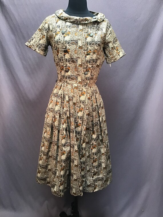 Vintage 1950s Nelly Don Brown& Beige Midcentury Mo