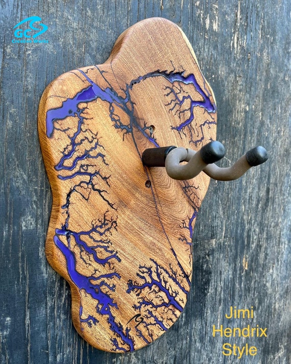 Guitar Hanger Live Edge Wood With Fractal Art Design ITEM