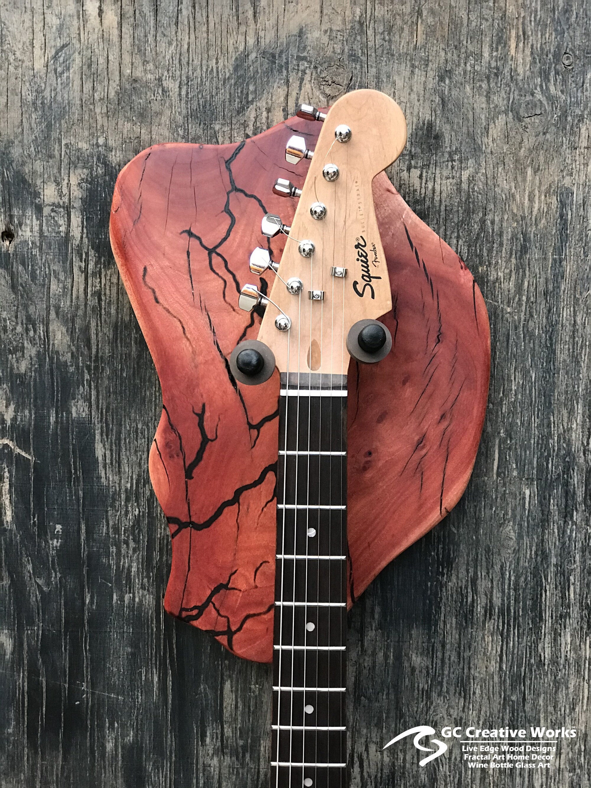 Guitar Hanger Live Edge African Sumac Wood with Fractal Art Etsy