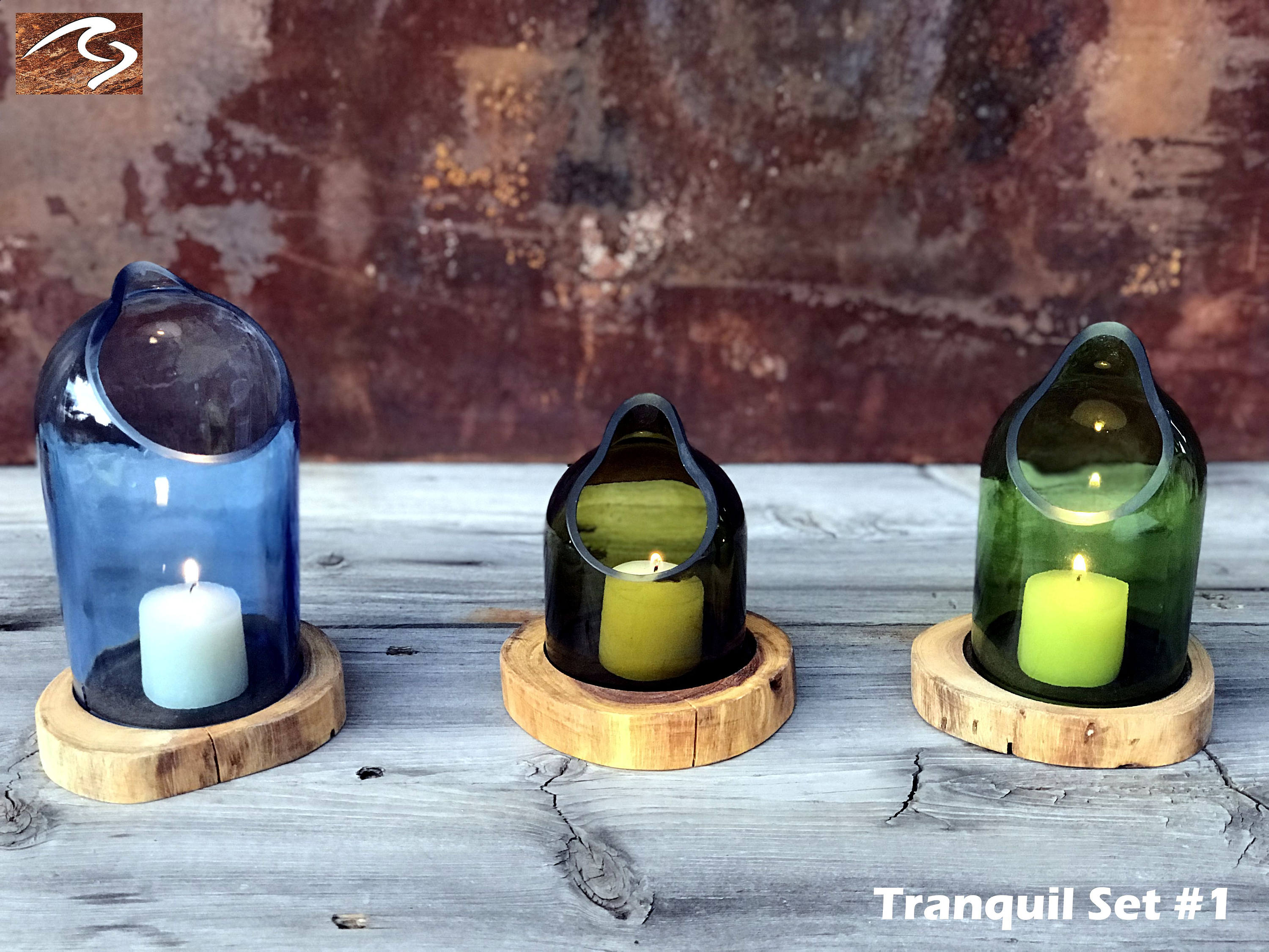 Tranquil Cut Wine Bottle Candle Art Holder 3 Piece Set ITEM Etsy