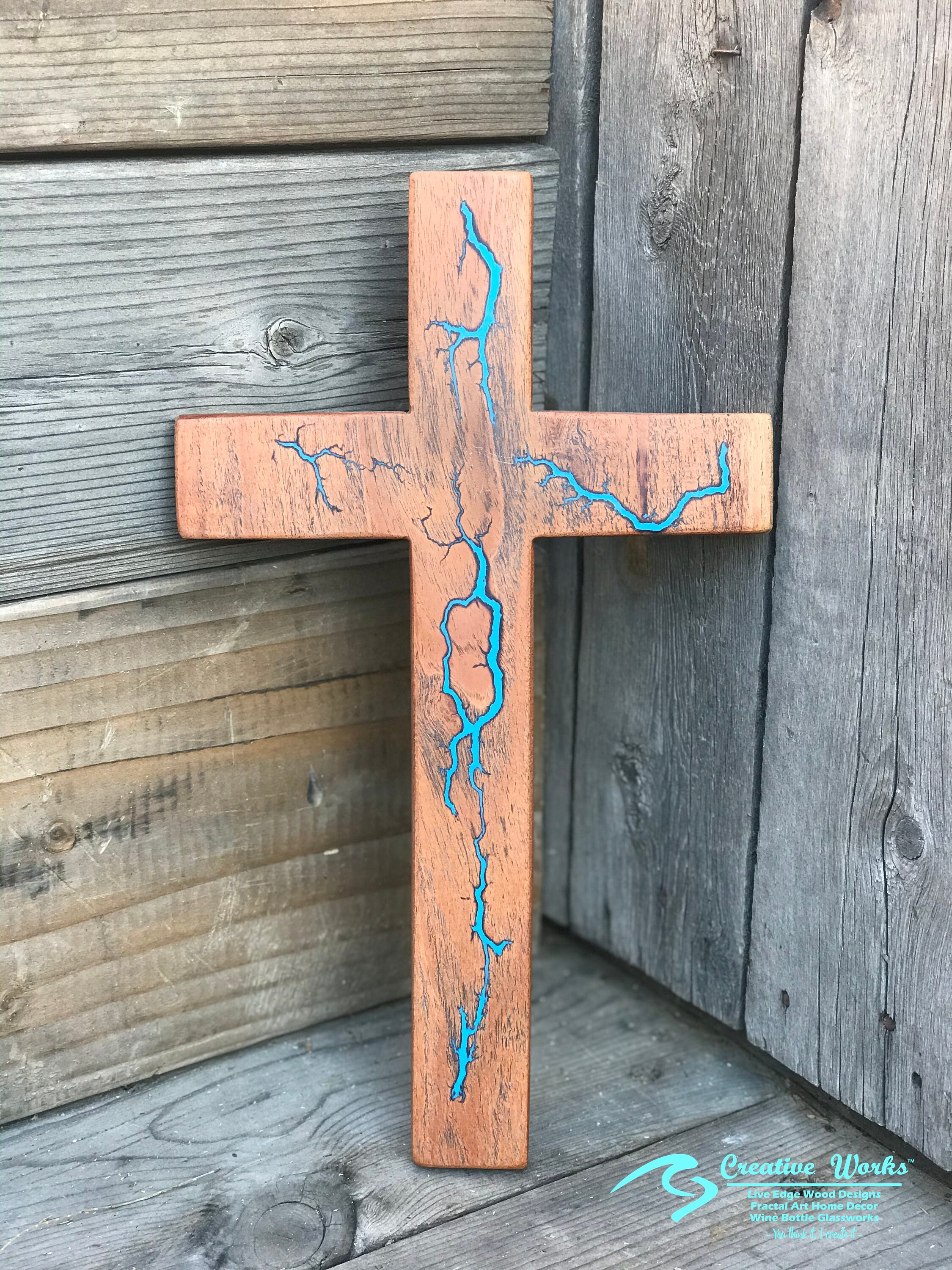 Latin Cross Live Edge Mesquite Wood with Fractal Art design  Etsy