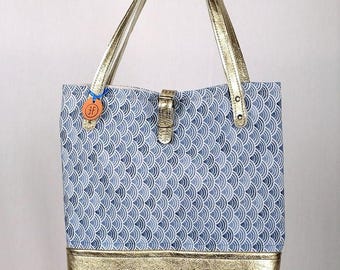 Afsluitbare shopper van leer en katoen