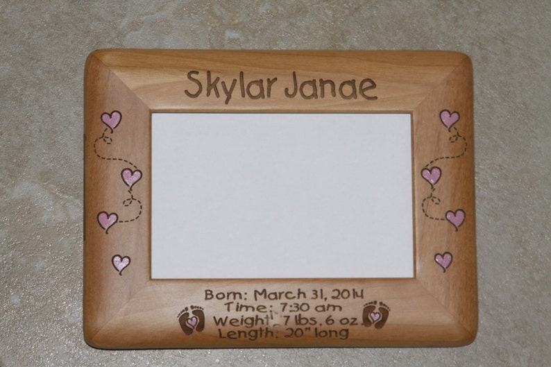 Personalized Photo Frame, Engraved Wood Frame, Baby Gift, Custom Engraved Frame, Personalized Baby Gift, 5x7 Frame image 1