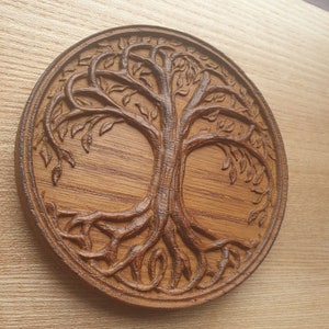 Tree of Life Wood Carving Yggdrasil Carved in Oak Wood Norse Celtic Viking Family Tree Fireplace Mantel Cupboard Box Onlay Decor
