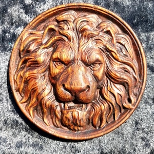 Carved Lions Head Solid Oak Furniture Onlay Applique Great for Mantels, Doors, Walls, Furniture Etc