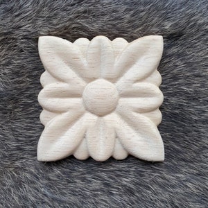 Furniture Flower Solid Natural Wood Carved Onlay Decor Fireplace Decor Mantel Decor Cupboard Decor Wall Decoration Wood Carving JW_01