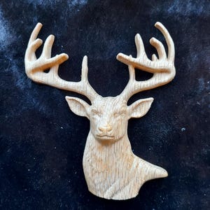 Solid Oak Carved Stag Deer Antlers Furniture Onlay Interior Design Decor Applique Cabinet Mantel Fireplace Wood Carving