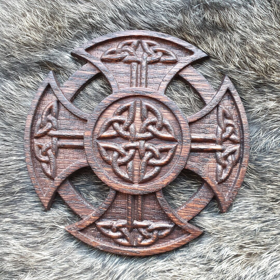 Carved Celtic Cross Oak Wood Carving Onlay Applique Fireplace