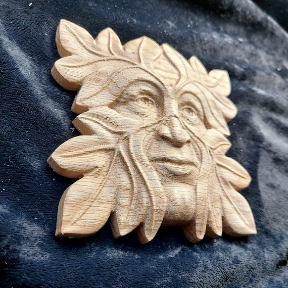 Green Man Solid Oak Furniture Decor Onlay Cabinet Fireplace Mantelpiece Wood Decor Mother Nature Tree Spirit Wood Carving
