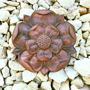 Tudor Rose Wood Carving English Yorkshire Carved Rosette Decor Onlay Applique Cabinet Mantel Fireplace