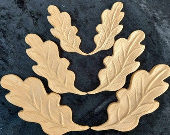 Pair of Solid Oak Mirrored Leaves Moulding Wood Carved Oak Leaf Onlay Fireplace Cupboard Boxes Furniture Home Decor Arts Crafts