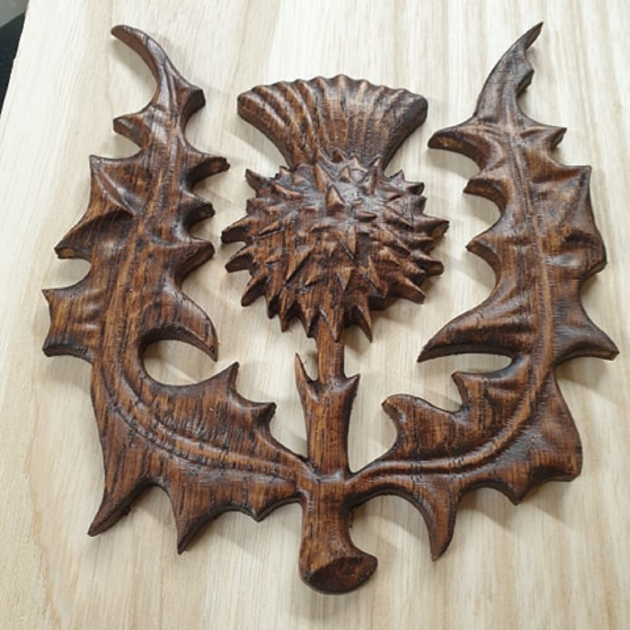Scottish Thistle Wood Carving Flower Of Scotland Onlay Oak Etsy