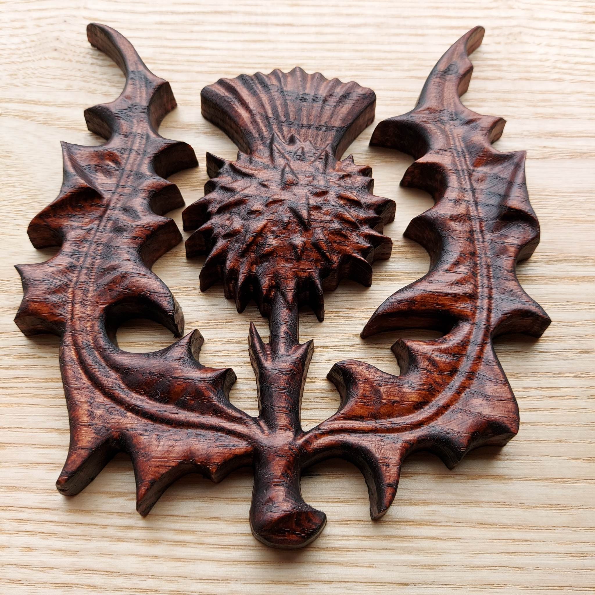 Scottish Thistle Wood Carving Flower of Scotland Onlay Oak