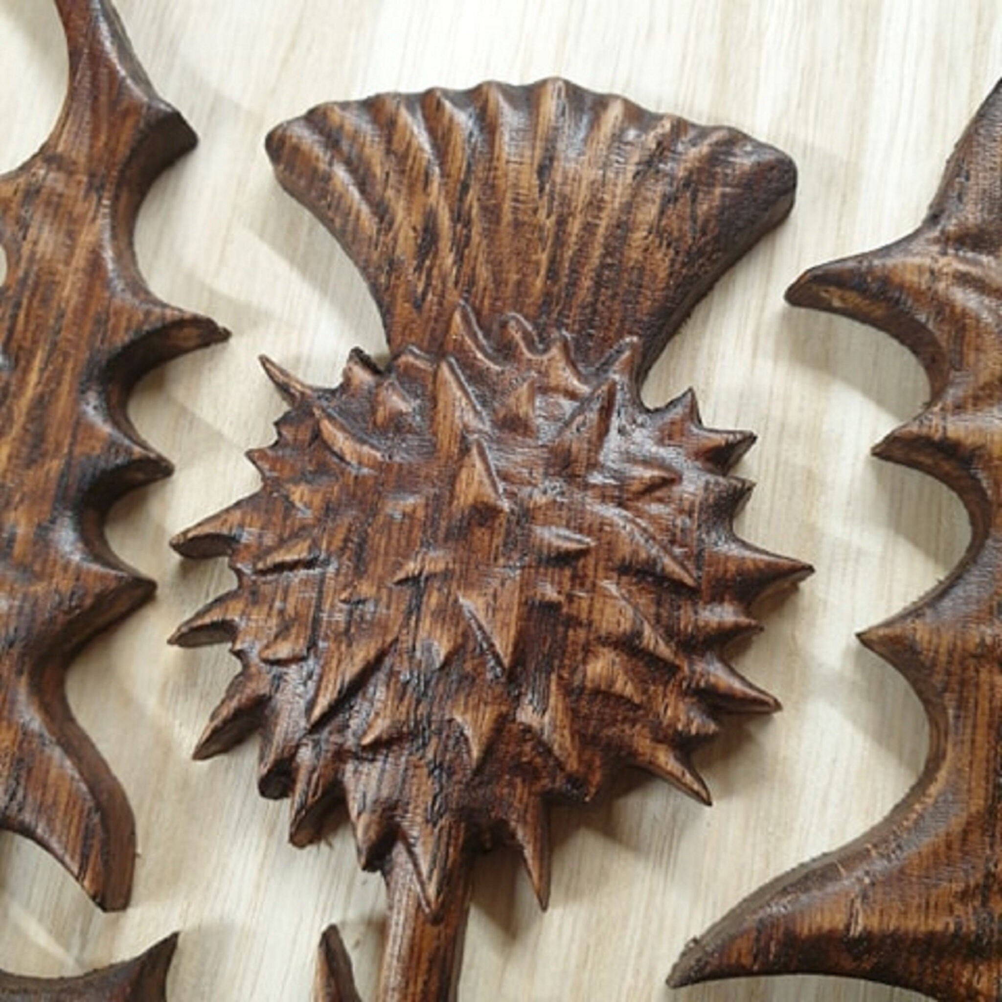 Scottish Thistle Wood Carving Flower Of Scotland Onlay Oak Etsy