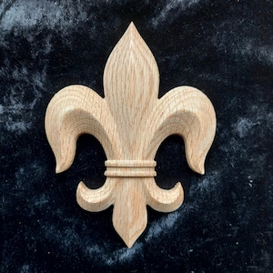 Large 150mm Carved Fleur De Lys Oak Furniture Onlay Cabinet Fireplace Mantel Oak Wood Carving Onlay Fleur De Lis French Art Home Decor