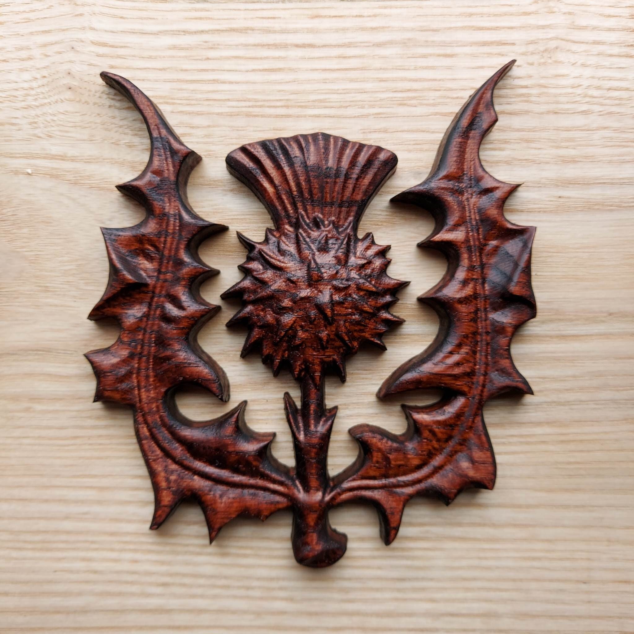 Scottish Thistle Wood Carving Flower of Scotland Onlay Oak