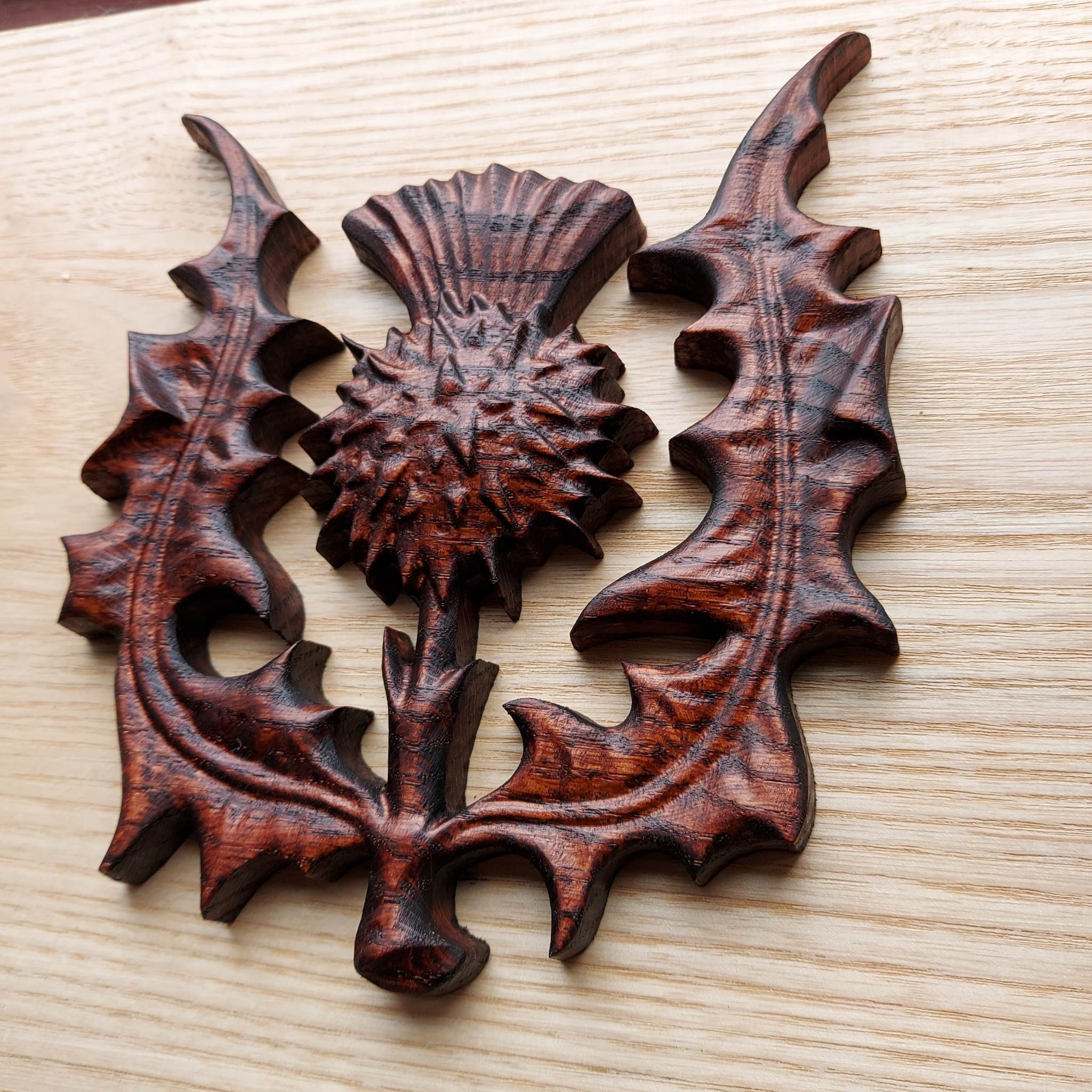 Scottish Thistle Wood Carving Flower of Scotland Onlay Oak