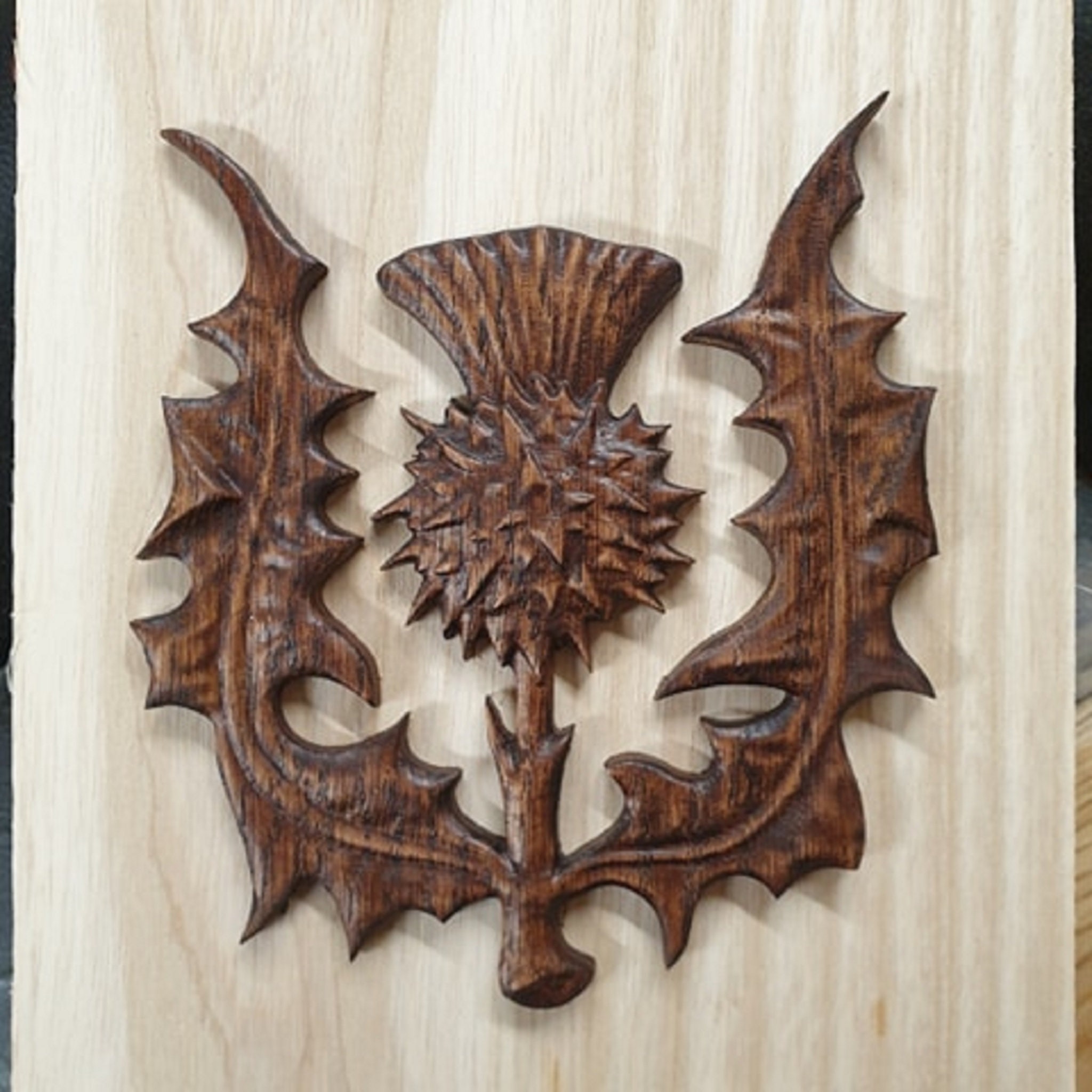 Scottish Thistle Wood Carving Flower of Scotland Onlay Oak Etsy UK