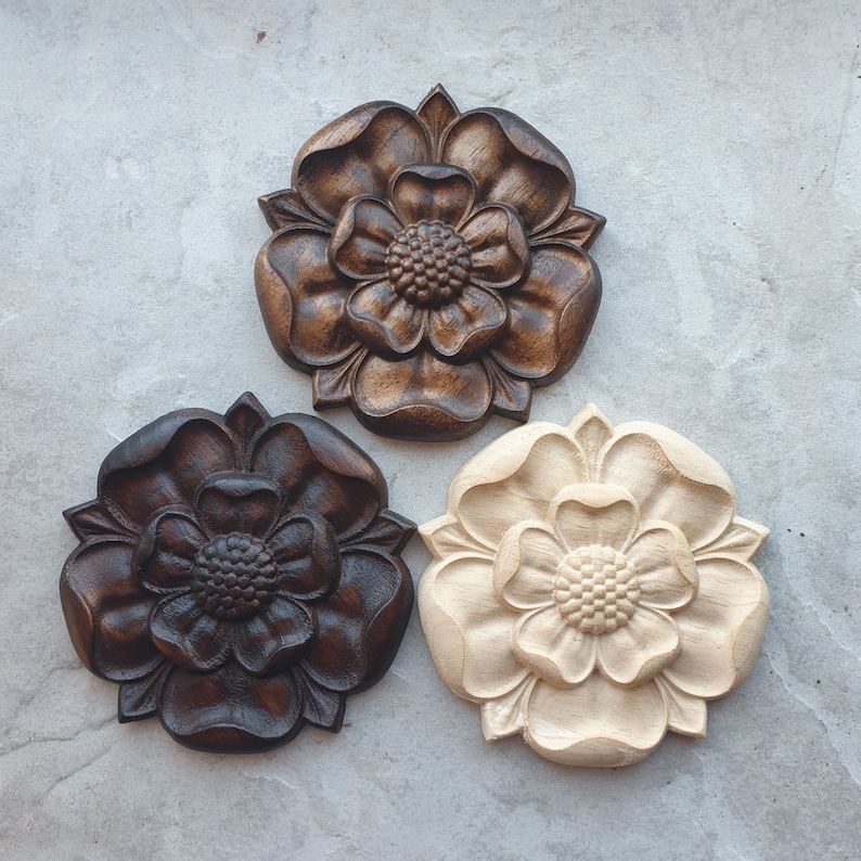 Tudor Rose Wood Carving English Yorkshire Lancashire Carved Rosette Decor Onlay Applique Cabinet Mantel Fireplace image 1