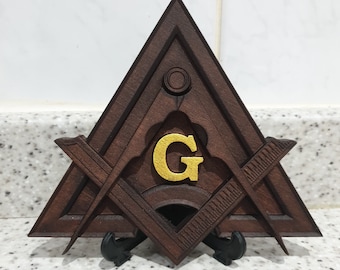 PERSONALISED - Solid Wood Carved Masonic Compass and Square Plaque Freemason Gift Carving Master Lodge Brethren Freemasonry Wood Carving