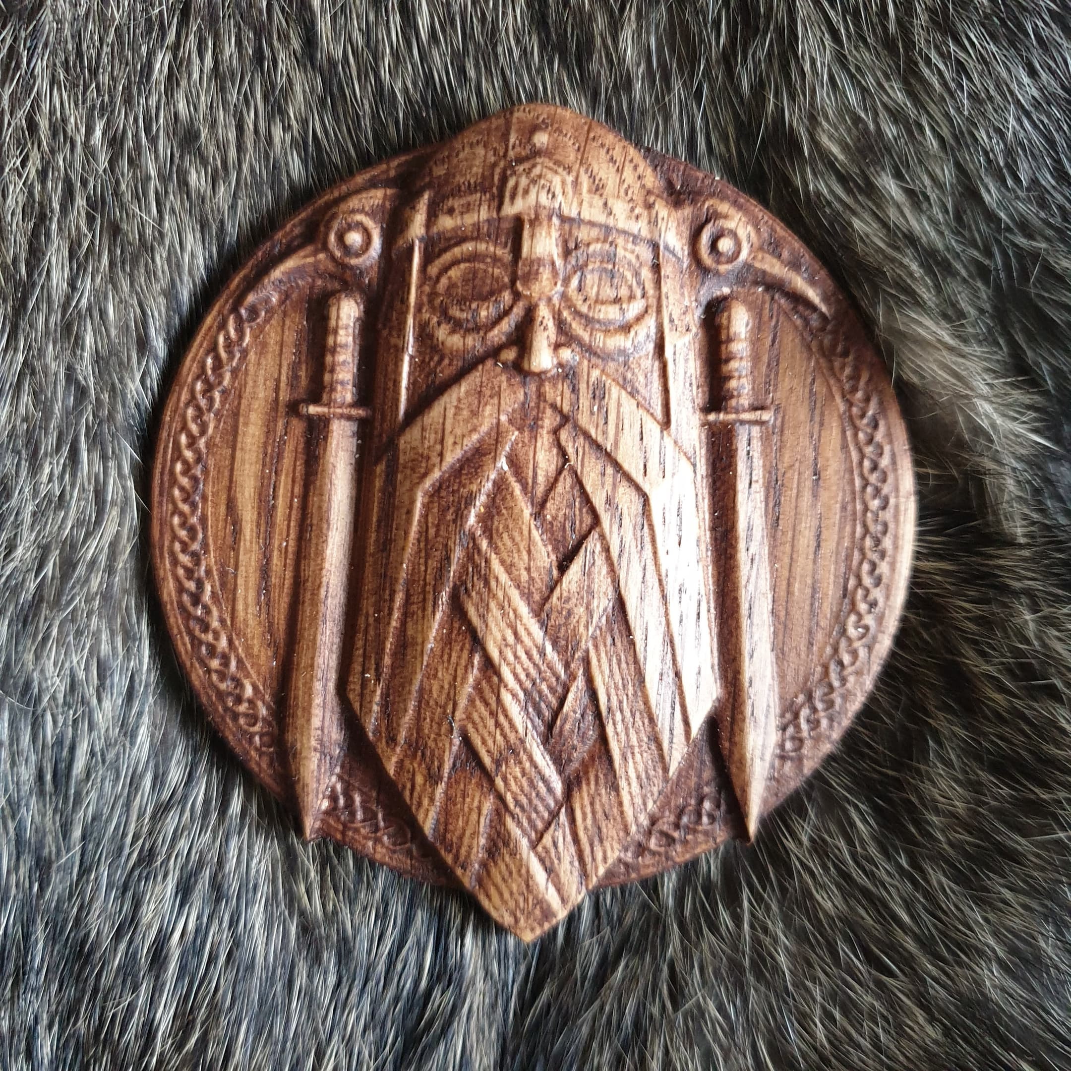 Noorse Viking God Odin Houtsnijwerk Huginn en Muninn Ravens Zwaard Eiken Schild Onlay Pagan Gesneden Thor Hout Decor Houtsnijwerk Altaar