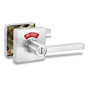Square Privacy Reversible Indicator Door Lock Solstice Lever in Satin Chrome