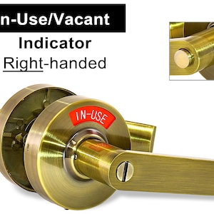 ADA Indicator Lock and Lever in Antique Brass, Right-Handed or Left-Handed, used for family,assisted-use toilet and bathing rooms, offices.